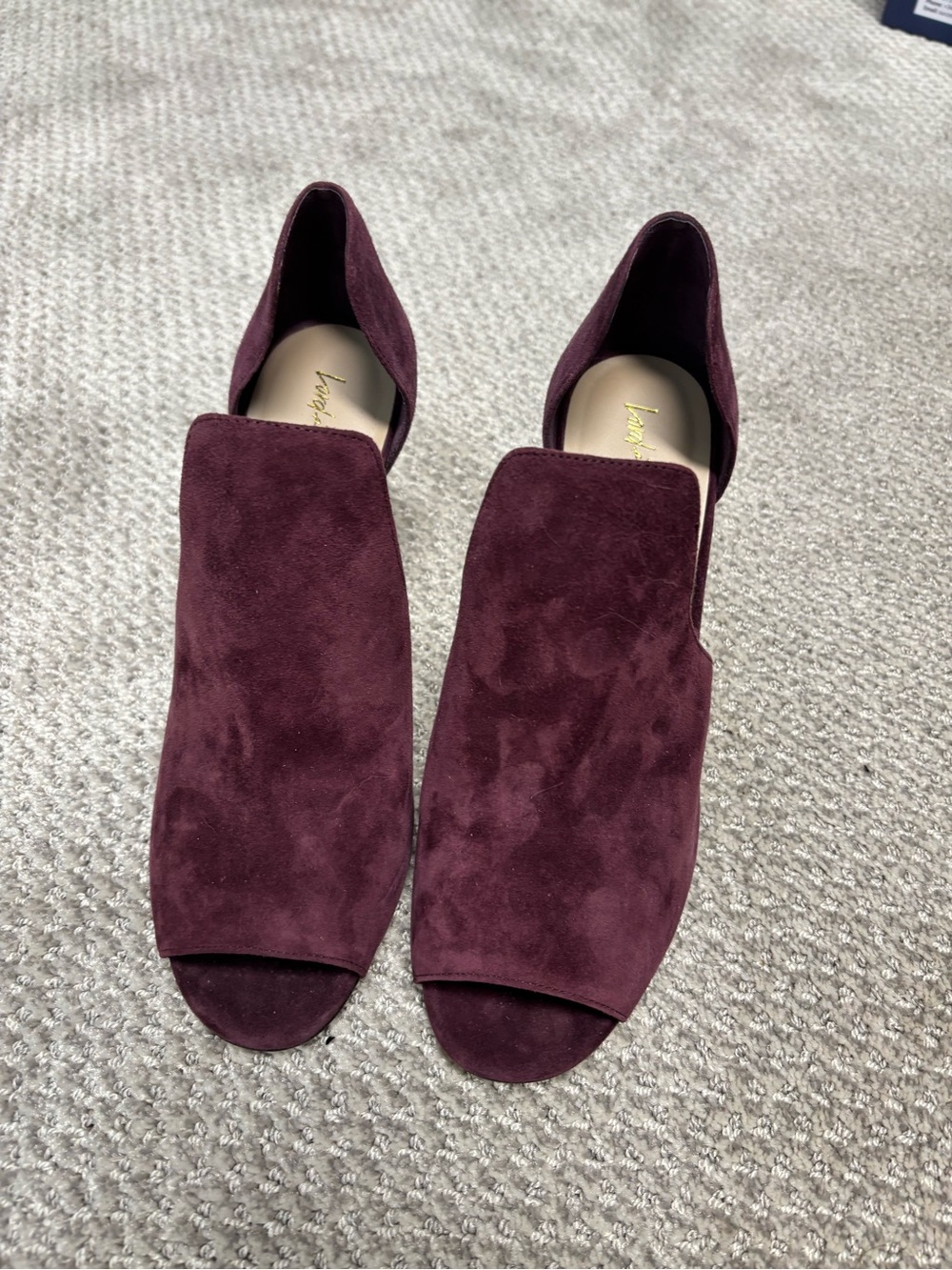 Women’s Open-Toe Suede Slip-On Heels in Deep Wine